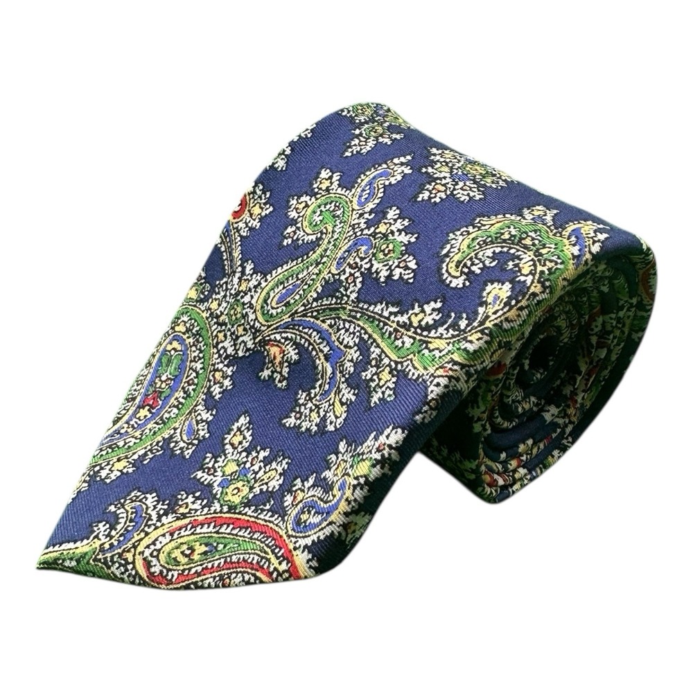 Polo Ralph Lauren Blue Paisley Pure Silk Tie 3.5 Inch Width Made in Italy
